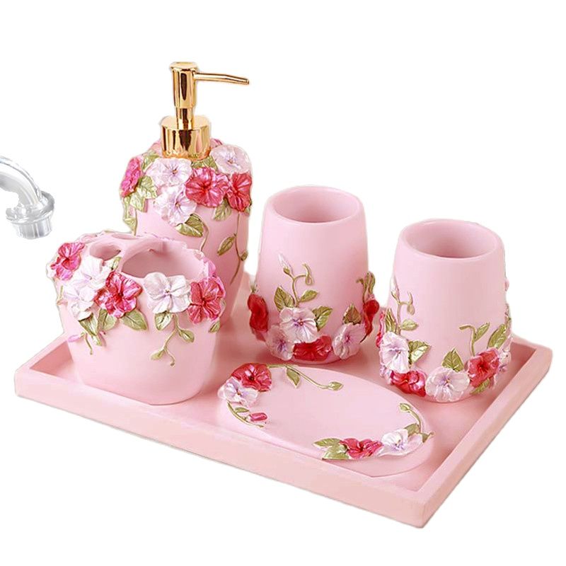 Wedding Bathroom Supply Kit - طقم هدايا الزفاف-الوردي الوردي الزهور مجموعة