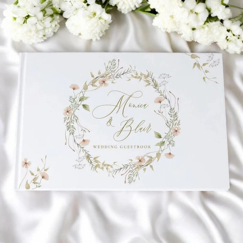 Personalized Guest Book - كتاب ضيوف الزفاف المخصص مع الزهور
