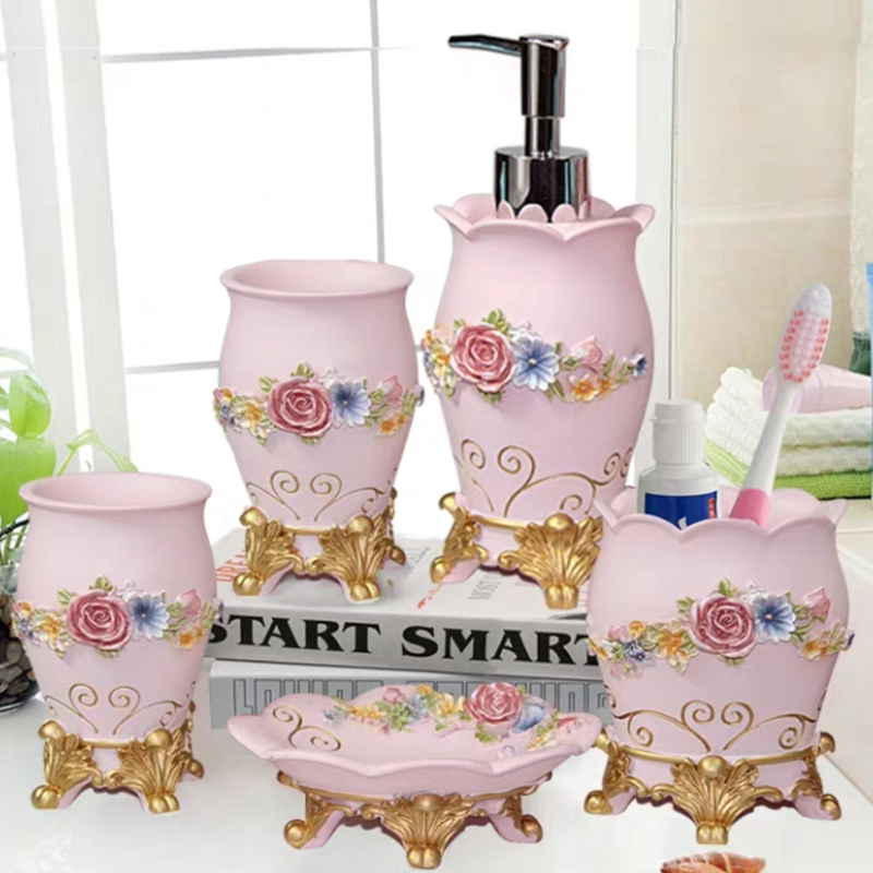 Wedding Bathroom Supply Kit - 5 قطعة الأزياء لوازم الحمام الراتنج
